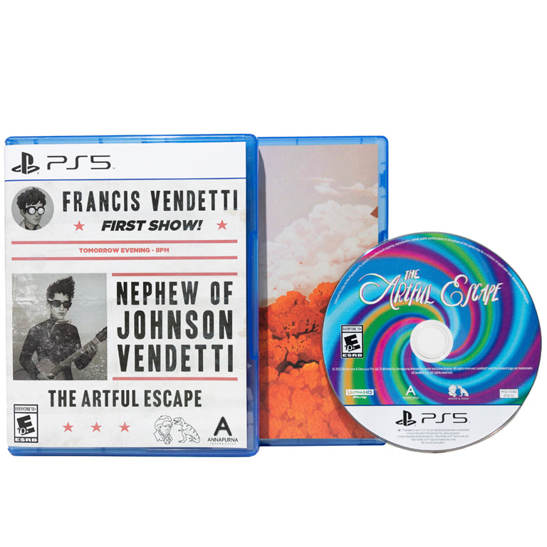 The Artful Escape (PlayStation 5 Exclusive Edition), Reversible Cover Sheet, and Playstation 5 Disc