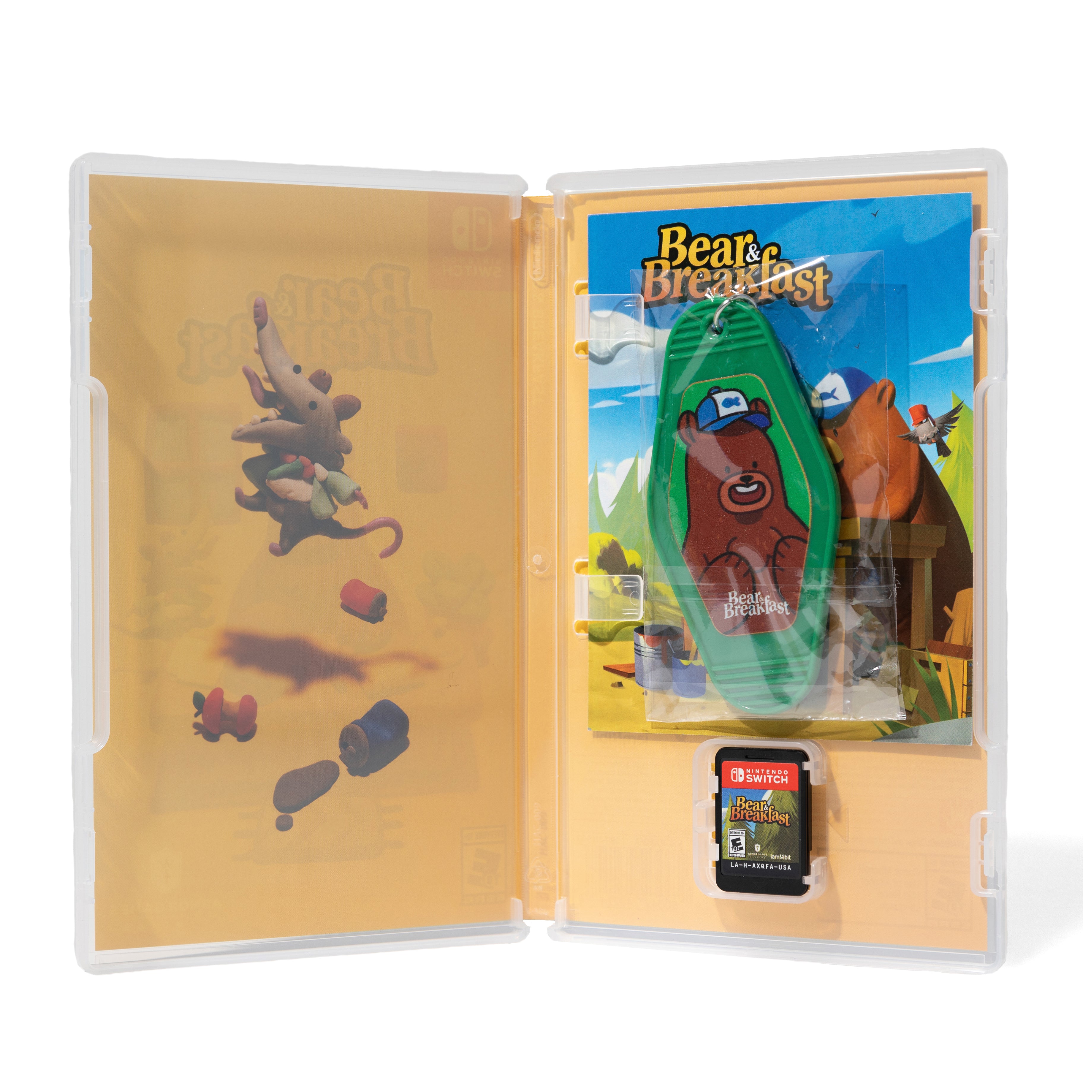 Bear and Breakfast Nintendo Switch, Open Case, Cartridge, Keychain, and Art Card