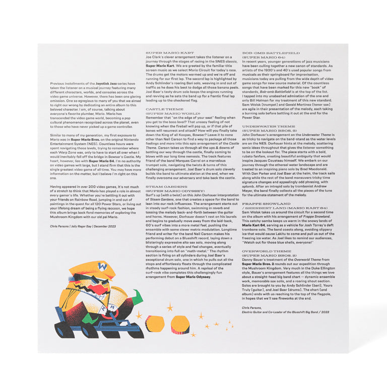 Joystick Jazz: The Blueshift Big Band Plays Classic Mario Tunes (Vol. 3) Vinyl Soundtrack Sleeve (Back)