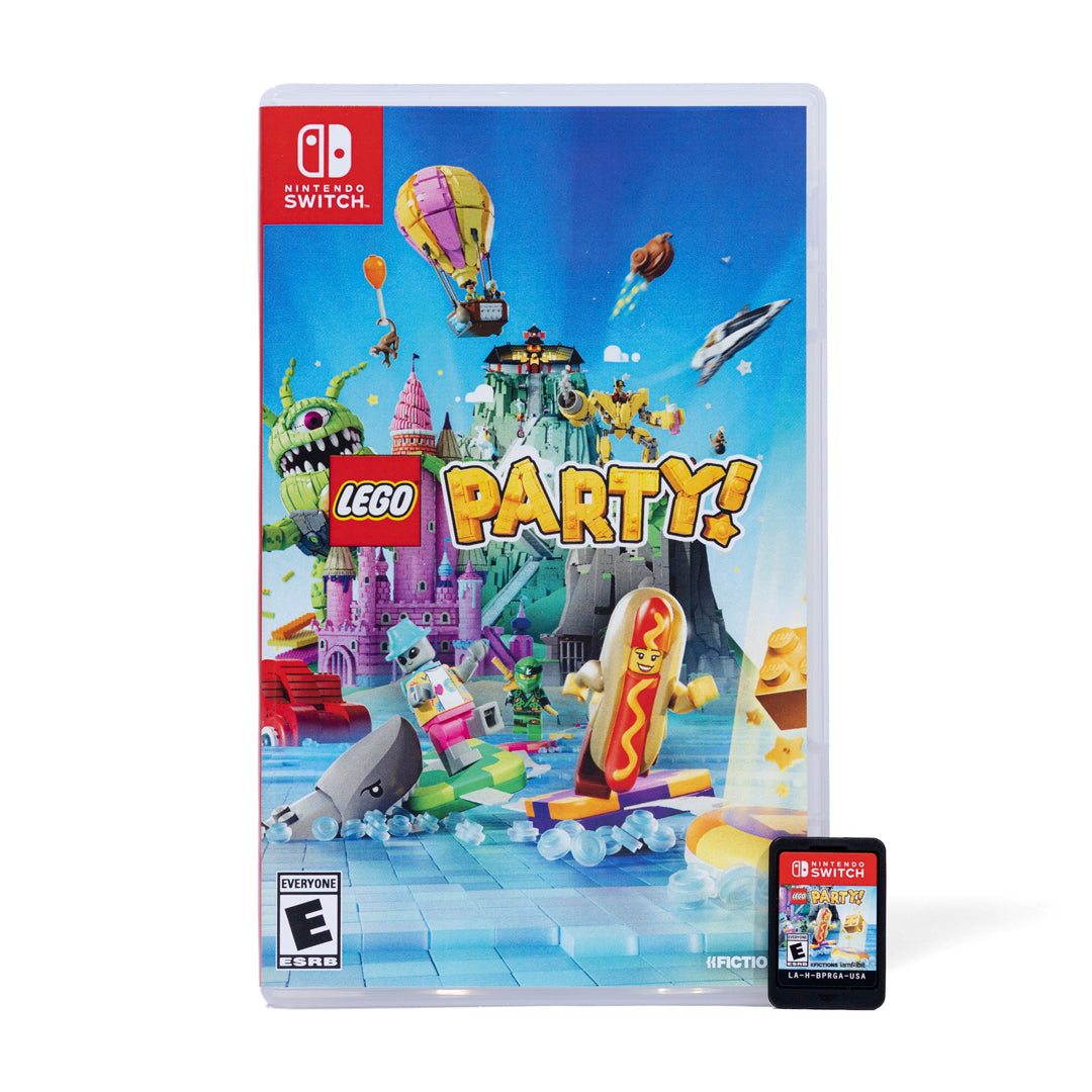 Nintendo Switch game case for 'LEGO Party!' with colorful graphics on a white background