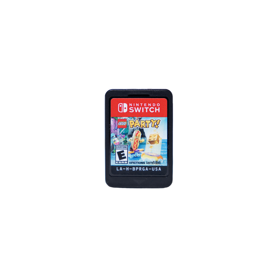 Lego Part Nintendo Switch game cartridge with a colorful label on a white background