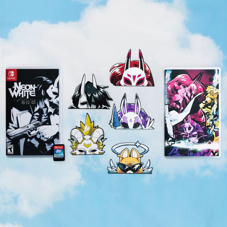Neon White Nintendo Switch, Cartridge, Peeker Stickers, and Reversible Cover Sheet
