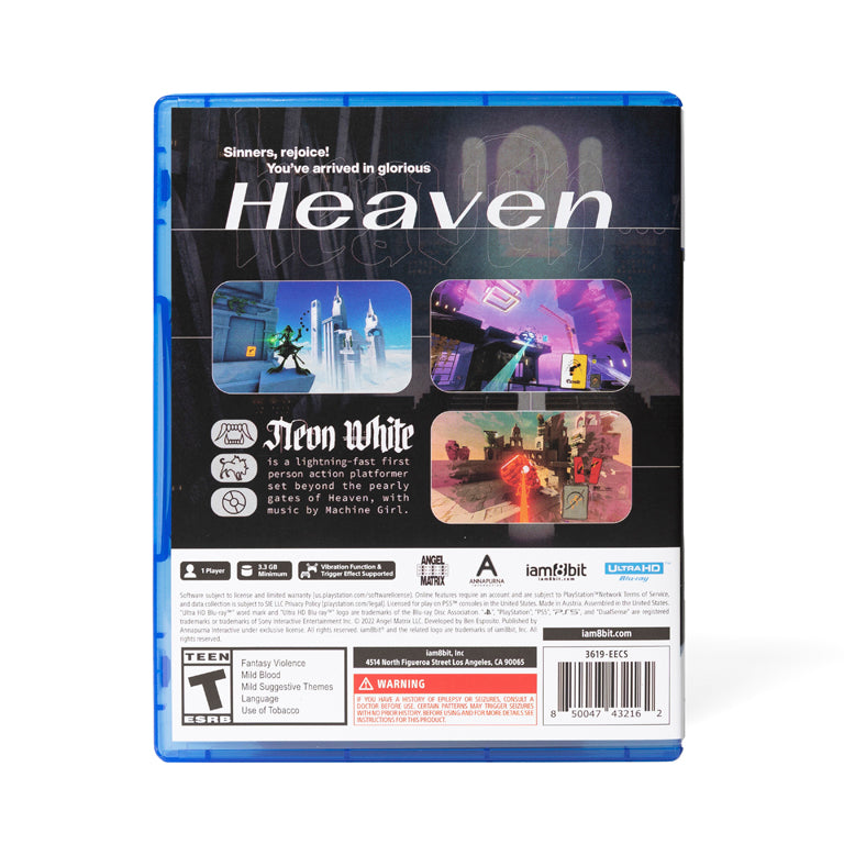 Neon White PS5 Back of Game Case