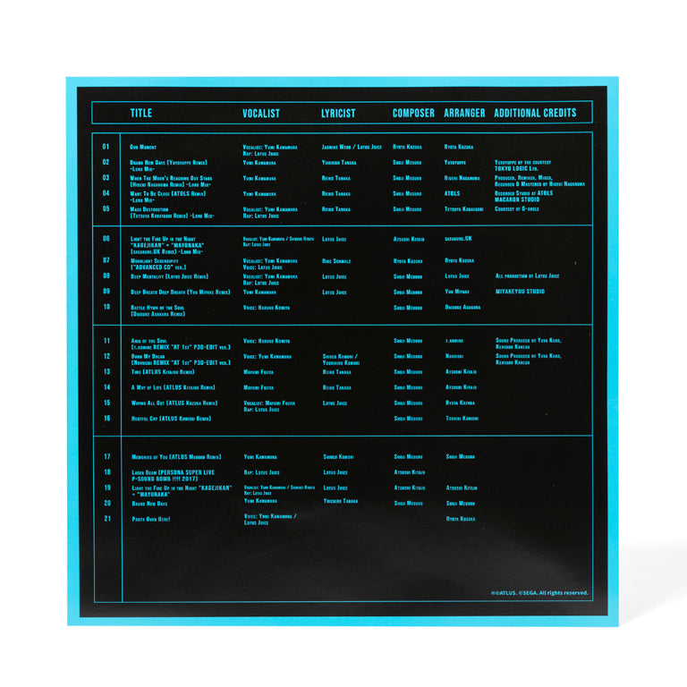Persona 3: Dancing in Moonlight 2xLP Track Listing Insert (BACK)