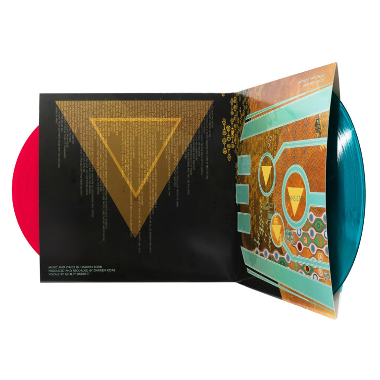 Transistor: Original Soundtrack 2xLP - iam8bit Exclusive Edition - 2xLP on Red & Teal Vinyl  - Inside of Gatefold
