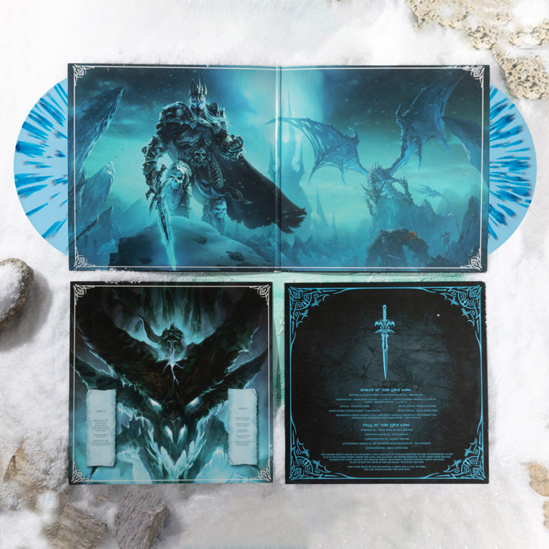 World of Warcraft: Wrath of the Lich King 2xLP Blizzard 'Blue Splatter' Open Jacket Display with Discs and Sleeves