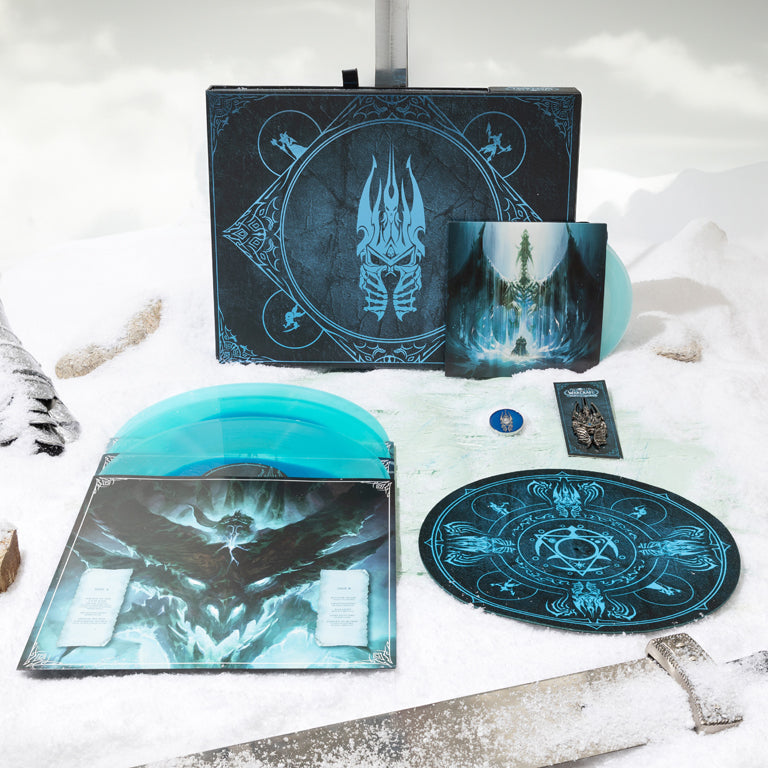World of Warcraft: Wrath of the Lich King Deluxe Box Set (3xLP) -  iam8bit Exclusive Edition, Discs, Slipmat, 45 Adapter, 7", and Lich King Pin Display