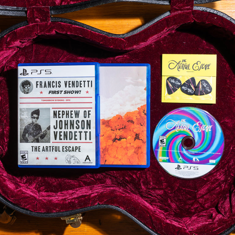 The Artful Escape (PlayStation 5 Exclusive Edition), Reversible Cover Sheet, Guitar Pick 3 Pack, and Playstation 5 Disc