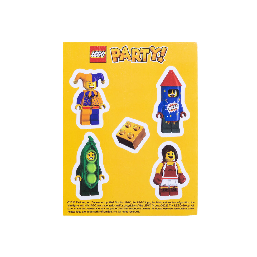 LEGO Party! themed product sticker four character figures